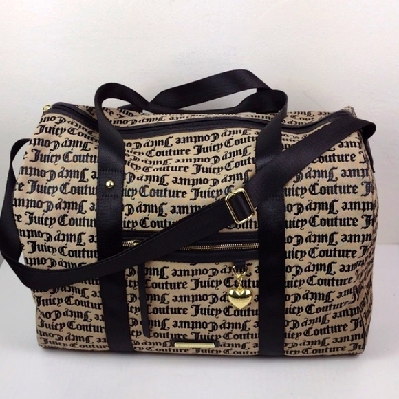 Juicy Couture L.A. Tan & Black Canvas Weekender Crossbody Duffle Bag Tote NWOT - Picture 10 of 16